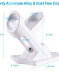 Heavy Duty Flagpole Wall Mount Bracket With Solid Hardware Kit For Patio Siding Or Lawn Display One Inch Inner Bore, crisp white aluminum design with dimensions.
