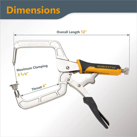 Heavy Duty Quick Release Pocket Hole Clamps Pair Featuring Lock Tight Right Angle Vise Grips, 12" overall length with Ergo Grip handle.