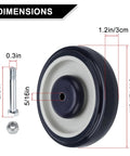 Dimensions of a 5 Inch Heavy Duty Shopping Cart Replacement Wheel with 0.3125 Inch Bore, showing axle bolts and lock-nuts.