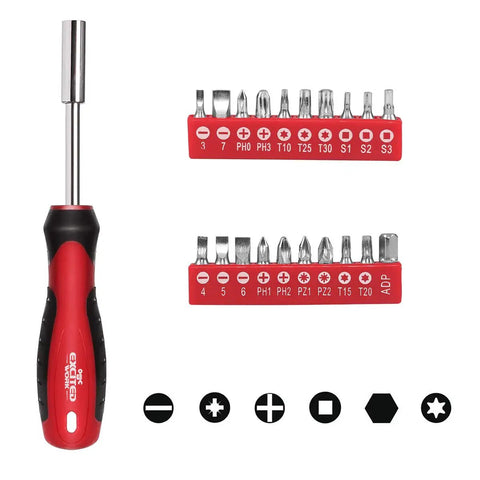 Screwdriver with bits from 128 Piece General Home Tool Set With Plastic Toolbox Case For DIY Handy Pros And Everyday Menders, Auto Repair Ready