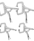 4 Pack 11 And 6 Inch C Clamp Locking Pliers With Swivel Pads For Woodworking And Home Improvement, shown in silver steel.