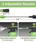 Half Gallon Hand Pump Sprayer with Side Water Inlet showing 2 adjustable nozzles for fine atomization and water column.