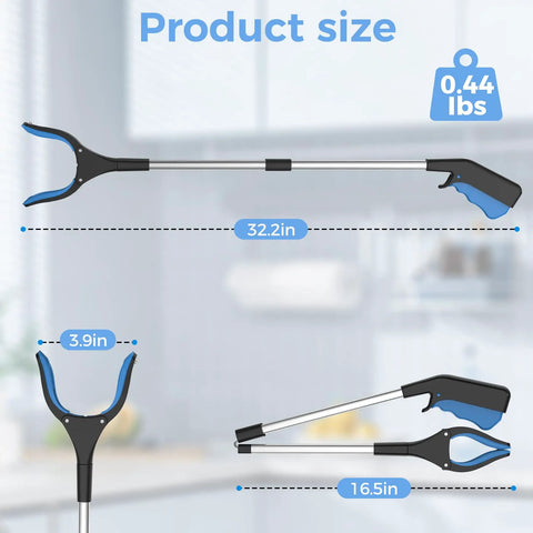 Two Pack Folding Reacher Tool With 32 Inch Extendable Handle, Easy Grip, Magnetic Tip, Portable Fold Down To 16 Inches, Reaching Aid For Trash Pickup, Ideal For Seniors And Disabled