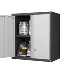 Heavy Duty Wall Mounted Steel Garage Cabinet With Locking Doors And Adjustable Shelves Built To Last Storage For Your Workshop Or Shed Utility Room Black And Gray Finish