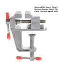 Mini Bench Vise for Jewelry Making and DIY Repairs, sturdy metal clamp, 36mm opening, fits 34mm table thickness, side view