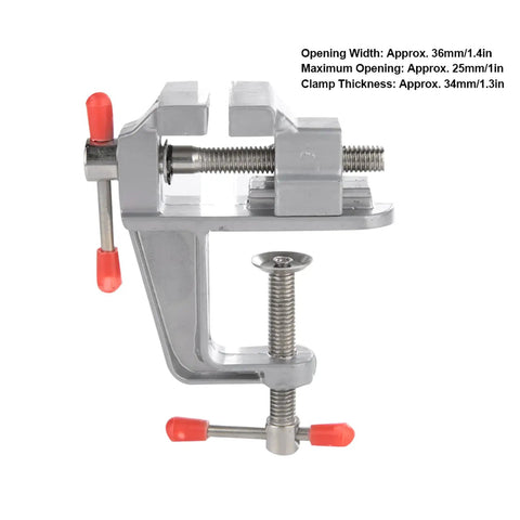 Mini Bench Vise for Jewelry Making and DIY Repairs, sturdy metal clamp, 36mm opening, fits 34mm table thickness, side view