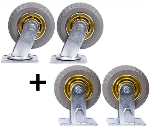 Heavy Duty Furniture Moving Casters With Brake Set Of Four Premium 8 Inch Rolling Jack Wheels for Couches and Appliances, featuring gray rubber wheels.