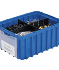 Built Like A Tank Plastic Storage Bins Slotted Dividable Stackable Grid Containers Modular Parts Sorters 20 Pack Case with assorted fasteners.