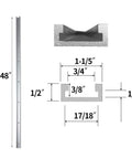 Top Shelf Aluminum Miter T Slot Tracks With Pre Drilled Mounting Holes 4 Pack 48 Inch Bars dimensions and profile illustration.