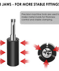 Hella Solid Four Pack Black Router Collet Reduction Sleeves, 1/2 To 1/4 Inch Chuck Converters with 3-jaw stability feature.