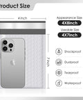 Phone next to Bubble Mailers 4x8 Inches 100 Pack Padded Envelopes Self Sealing Waterproof Grey and White with 4x7 inner size diagram