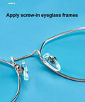 Gripping Silicone Air Bag Eyeglass Nose Pads Replacement Kit With 3 In 1 Mini Screwdriver Tweezer And Microfiber Cloth For Hassle Free Frames Fix And Slick Specs Comfort, silver eyeglass frames with screw-in nose pads.