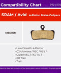 Bike Disc Brake Pads For SRAM 4-Piston Calipers Compatibility Chart with Medium P72 Semi-Metallic Pad