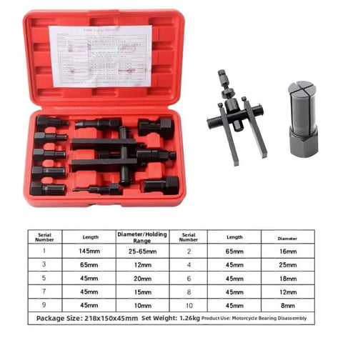 No Sweat Motorcycle Wheel Bearing Puller Set Featuring Ten Quick Grip Tools Sized Eight To Twenty Five Mm For Fast Inner Bearing Extraction Stored Inside A Rugged Carry Case Built For Garage Pros Craving Smooth Quick Repairs On Motorcycles