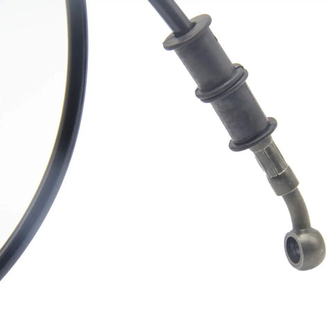 Close-up of Braided Stainless Steel Brake Hose for Motorcycles and Dirt Bikes, Flexible 120cm Clutch Line, Black, high pressure
