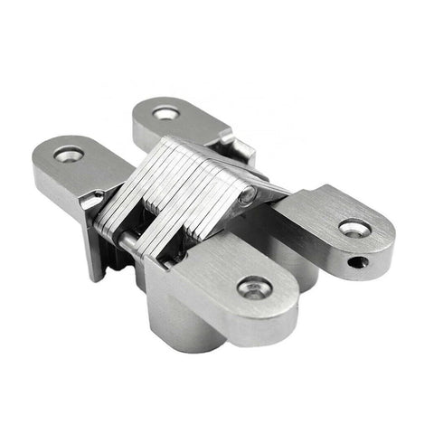 2 Pack 180 Degree Swing Door Hinges, Concealed Invisible Cross Hinges For Cabinets And Furniture, 16x70mm Natural Finish, shown
