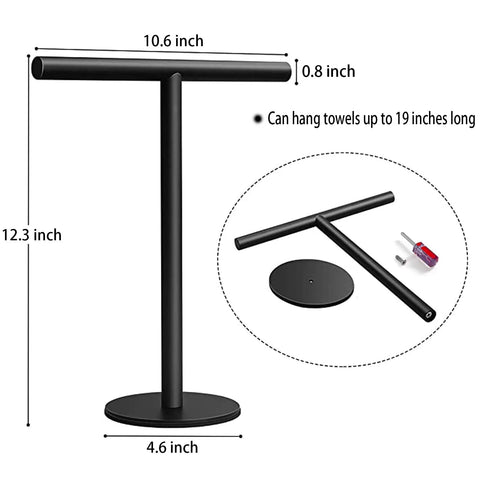 Hand Towel Holder Stand For Bathroom Vanity Countertop Matte Black Finish Free Standing Design Space Saving Movable T Shape Towel Bar Rack
