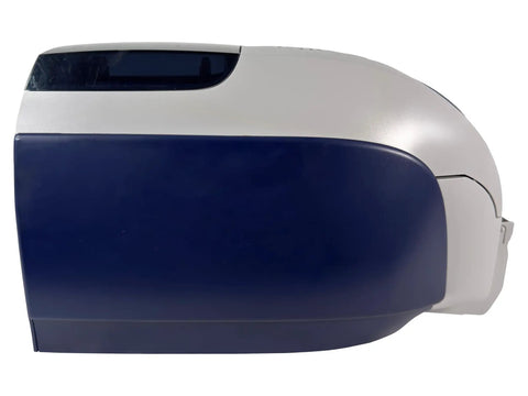 Straight Fire Slick Plug And Play Color Id Card Printer With Double Sided Dye Sublimation Printing, side view with grey finish.