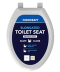 Top Tier White Plastic Elongated Toilet Seat Featuring Quick Release Hinges And Gentle Slow Close Design For No Fuss Setup On Standard Oval Bowls visible on white background