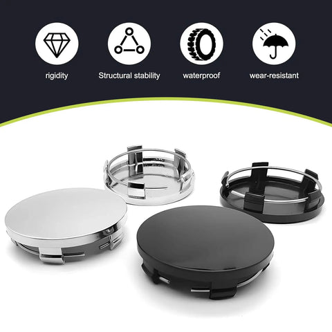 4 Pack Car Wheel Center Caps 2 In By 1.9 In By 0.6 In Snap In Hub Covers Black Weather Resistant And Durable For All Weather Driving