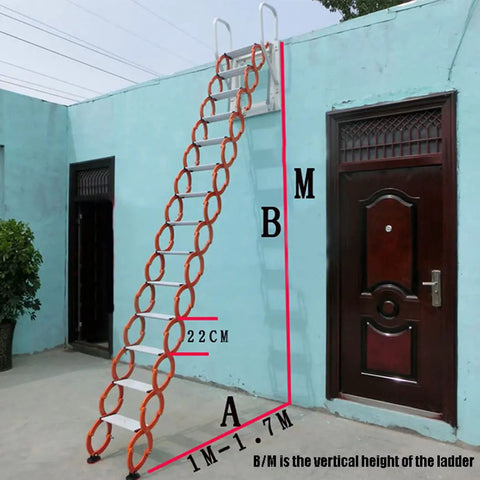Electric Attic Stairs With Remote Control Wall Mounted Retractable Step Ladder Built Like A Tank with measurement details.
