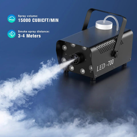 700W Fog Machine With Eight RGB LED Lights And Fourteen Colorful LED Effects for Stage Parties and Weddings