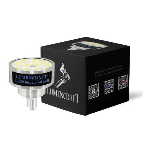 4800 Lumen LED Conversion Kit For D-Cell Flashlights, 12 LED Emitters, Tool-Free Replacement, product box and LED module view