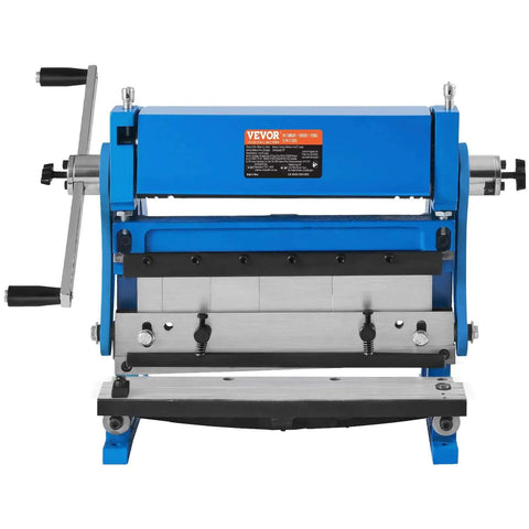 12 Inch 3 In 1 Sheet Metal Shear Brake Roll Machine for home shop with blue finish, showcasing front view of DIY-friendly tool.