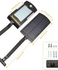 Wireless Outdoor Solar Flood Lights With Motion Sensor Two Pack No Wires Needed For Easy Setup And Security, 48 LED waterproof with dimensions and mounting kit visible.