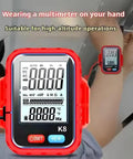 Pro Grade Digital Multimeter With Auto Range And Backlight Portable Handheld Meter in use by electrician on arm