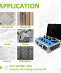 Diamond Core Drill Bits Set 6/8/10/16/19/25/32/51mm Hole Saw Kit With 10mm Diamond Finger Milling Bit showcased with materials.