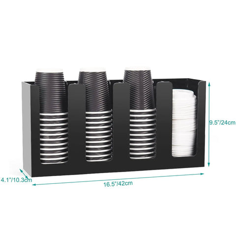 Disposable Coffee Cup Dispenser Organizer With Four Compartments Acrylic Cup Lid Sleeve Holder For Tabletop Or Wall Mount