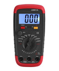 Capacitance Meter Multimeter For Capacitors 0.1pF To 20000uF with LCD backlight, safety jacket, and 1999 digit display.