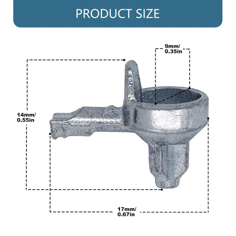 Close-up of zinc alloy cabinet shelf pegs with size dimensions. 100 Pack Zinc Alloy Cabinet Shelf Pegs For Easy Install No Tools Needed Replacement Pins For Kitchen Shelves Bookshelves And Storage Areas Durable Smooth Turning Shelf Supports That Make Replacing Spares A Breeze.