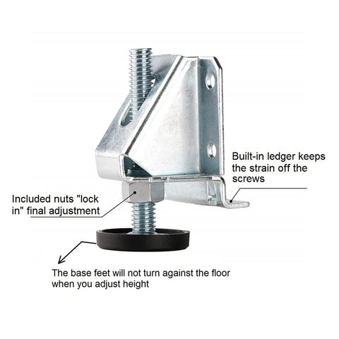 Heavy Duty Adjustable Leveling Feet For Furniture Cabinets Tables Chairs And More 4 Pack With L-Mount Brackets, 0.4 Inch Shaft, Adjustable Height Up To 2.5 Inches, Free Swivel, Sturdy Leveling Supports For Home Office Workshop - metal bracket with foot