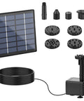 Solar Water Fountain Pump Kit For Outdoor Features 2026 Upgraded DIY Kit With 6 Nozzles And 9.8ft Power Cord Built For Bird Baths Ponds Gardens And Fish Tanks Create Beautiful Water Features With Eco Friendly Solar Power shown with solar panel, nozzles, and pump components