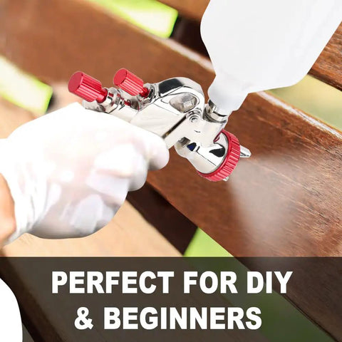 Person using R700 LVLP Air Spray Gun With 1.8mm Nozzle Gravity Feed Paint Sprayer 600cc Plastic Cup for wood finishing