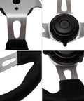 Close-up of 270mm 3 Spoke Steering Wheel for Go Karts and Off Road Vehicles PU Foam Comfortable Grip Metal Core Universal 3 Hole Mount