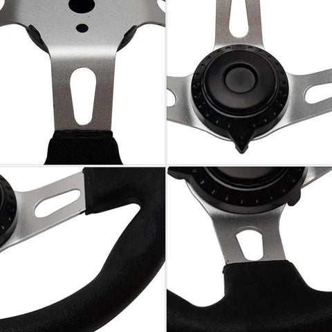 Close-up of 270mm 3 Spoke Steering Wheel for Go Karts and Off Road Vehicles PU Foam Comfortable Grip Metal Core Universal 3 Hole Mount