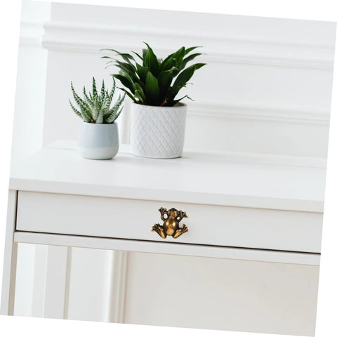 Frog Shape Pull Handles 2 Pack Vintage Style Metal Cabinet Drawer Pulls for Wardrobe Dresser, installed on white drawer