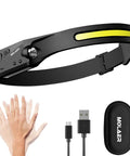 Rechargeable LED Headlamp With 230 Degree Panoramic Illumination Motion Sensor Hands-Free Ultra Lightweight Weatherproof Dual Light Source For Camping Hiking Running And Nighttime Outdoor Adventures For Adults And Kids with USB cable and case