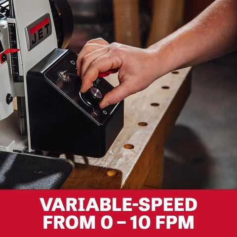 10 Inch Benchtop Drum Sander With 1 HP 115V Single Phase Power, Beefy Die Cast Aluminum And Steel Build, Infinitely Variable Speed, Quick Change Abrasive Take Up Fasteners, Durable Drum For Fine Woodworking Finishes