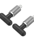 Premium Alloy Steel Spring Loaded Pull Pins, tough quick release knobs with black rubber grips for tool holding.