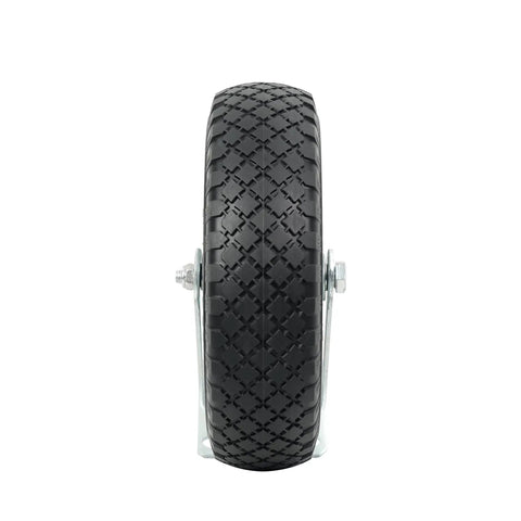 12 Inch Flat Free Foam Filled Rubber Swivel Caster Is Tough As Nails With 330 Lb Capacity And Wide Knobby Tread For Killer Grip On Rough Terrain Non Marking Build Double Ball Bearings Give You A Smooth Operator Ride Indoors Or Outdoors
