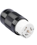 Top Shelf 50 Amp Generator Connector NEMA SS2-50R RV Shore Power Inlet Plug, black rugged nylon housing with white contacts.