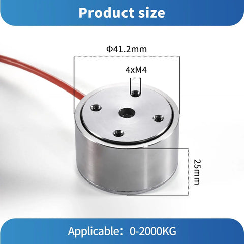Bellows Load Cell Sensor For Precision Weight And Force Measurement, Stainless Steel, 0.2 Percent Accuracy, 2m Cable, Range Options From 0-50kg Up To 0-2000kg, Great For Test Benches, Weighing, And Industrial Use. Stainless steel load cell, Φ41.2mm x 25mm, 4xM4
