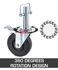 Tough As Nails 5 Inch Caster Wheels 4 Pack With Dual Locking Brakes features a 360-degree rotation design for mobility.