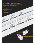 Dual Rail Sliding Barn Door Hardware Kit, stainless steel silent wheel detail, integrated load bearing design.