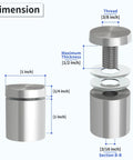 Dimensions of 50 Pack Stainless Steel Standoff Screws, One Inch Diameter By One Inch Length, Silver Mounting Hardware