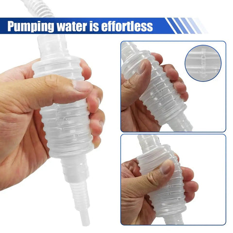 Easy Grip Hand Fuel Siphon Pump Kit For Zero Hassle Gas Oil And Diesel Transfer Plus Hella Flexible Silicone Bulb in hand.